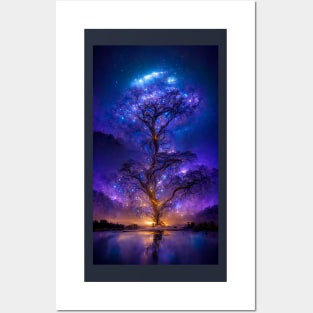 Tree of life glowing star like at night Posters and Art